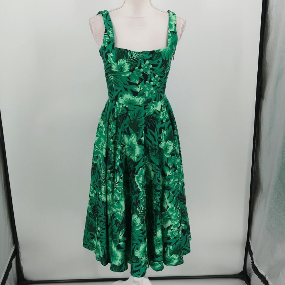 Zara Green Floral Fit-and-Flare Midi Dress
